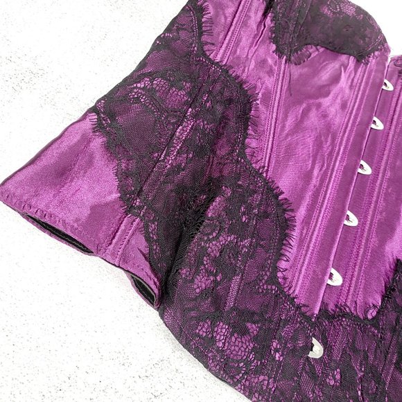NEW ADORE ME Purple Corset Black Lace Top LARGE 2XL XXL Slimming Curvy Lingerie - Picture 7 of 11